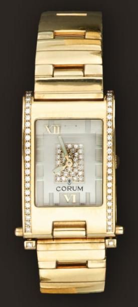 CORUM «TOBOGAN » Originale montre bracelet curvex d'homme en or, modèle convertible...