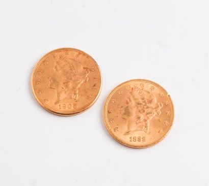 null ETATS-UNIS

Deux pièces de 20 dollars or "Liberté" 1888 et 1906. 

Poids total...