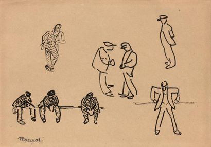 Albert Marquet (1875-1947) 
Etudes de personnages.
Encre sur papier.
Cachet de la...