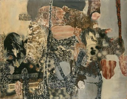 MICHEL CADORET (1912-1985) Rocaille, 1958.
Technique mixte sur toile.
178 x 230 cm.
Craquelures...