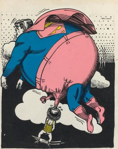 Guy PEELLAERT (1934-2008) Superman gonflable, 1969.
Encre de Chine, feutre noir et...