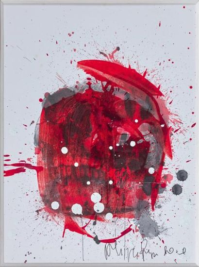 Philippe PASQUA (1965) Composition au crâne rouge, 2010.
Technique mixte sur papier.
Signée...