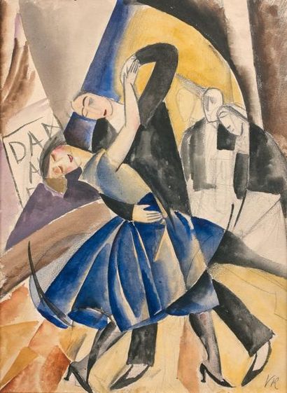 Vera ROCKLINE (1896-1934) Couple dansant, vers 1917.
Gouache aquarellée sur traits...