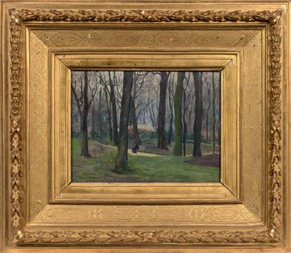 Élie Anatole PAVIL (1873-1948) 
Le parc Monceau, circa 1900-07.
Huile sur toile.
Signée...