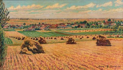 Gustave Gaston CARIOT (1872-1950) Auxy, les meules, 1944.
Huile sur toile.
Signée,...