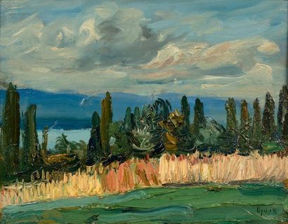 Takanori OGUISS (1901-1986) Le Lac de Genève.
Huile sur panneau.
Signée en bas à...