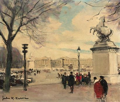 Jules René HERVÉ (1887-1981) Place de la Concorde.
Huile sur toile.
Signée en bas...