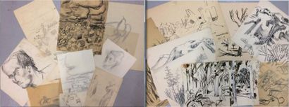 MICHEL CADORET (1912-1985) 

Paysages et divers, circa 1940-47.

Lot de 21 dessins...