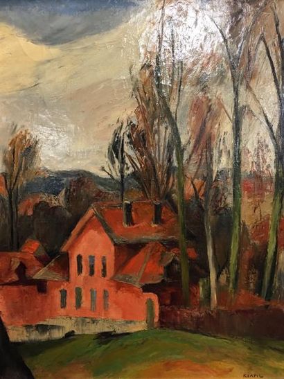 Charles KVAPIL (1884-1957) 

La maison rouge. 

Huile sur toile. 

Signée en bas...