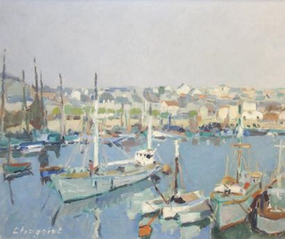 Alfred CHAGNIOT (1905-1991) 

Bateaux de pêche dans un port. 

Huile sur toile. 

Signée...