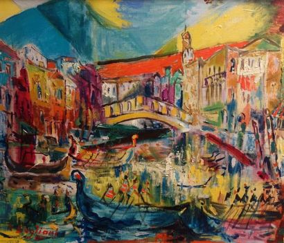 Robert BOGLIANI (XXème siècle) 

Venise, Pont du Rialto.

Huile sur toile. 

Signée...