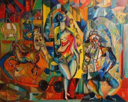 Robert BOGLIANI (XXème siècle) 

Le Cirque.

Huile sur toile. 

Signée en bas à gauche....