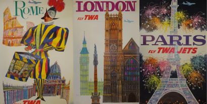 D'après David Fedric KLEIN (1918-2005). 

Fly TWA Rome, London ou Paris.

Trois affiches....
