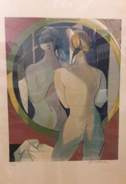 Camille HILAIRE (1916-2004) 

Femme devant son miroir.

Lithographie en couleurs...