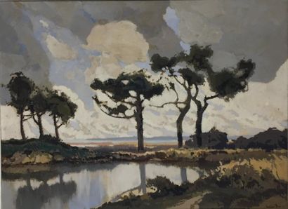 Lucien PERI (1880-1948). 

Paysage lacustre par temps d'orage. 

Huile sur isorel.

Signée...