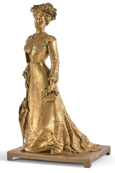 Charles MOREAU-VAUTHIER (1857-1924) 
Elégante à l'ombrelle.
Epreuve en bronze à patine...