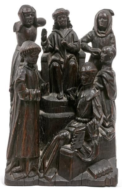 null Saint Étienne devant le Sanhédrin Groupe en chêne sculpté en haut-relief.
XVIe...