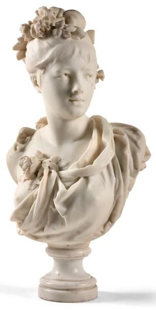 Atelier d'Albert-Ernest CARRIER BELLEUSE (1824-1887) 
Buste de femme aux roses sur...