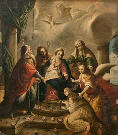 École ESPAGNOLE du XVIIe siècle 
La Sainte Trinité et la Sainte Famille, avec sainte...