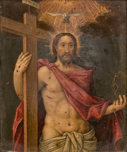 École Flamande du XVIIe siècle 
La Sainte Trinité avec le Christ tenant la croix...