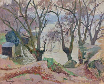 PAUL MADELINE (1863-1920) 
La crue de l'Erdre, vers 1912.
Huile sur toile.
Signée...