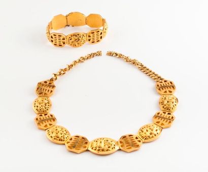 null Demi-parure en or jaune (750) composée d'un collier et d'un bracelet articulés...