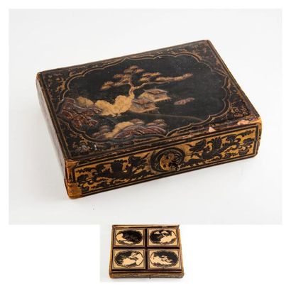 Chine, Canton, XIXème siècle 

Coffret contenant quatre boîtes à jetons en laque...