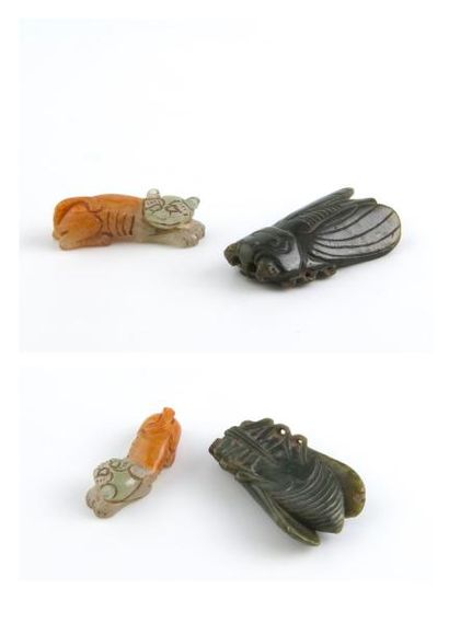 CHINE, seconde moitié du XIXème siècle 

- Pendentif en forme de cigale en néphrite...