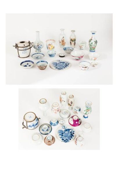 CHINE, XIXème-XXème siècles. 

* huit pièces en porcelaine à décor blanc bleu de...