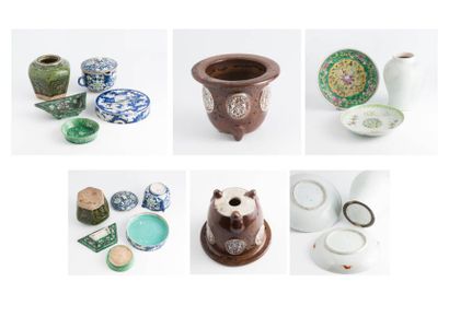 CHINE, XIXème-XXème siècles 

- Ensemble de 7 pièces en porcelaine polychrome :

*...