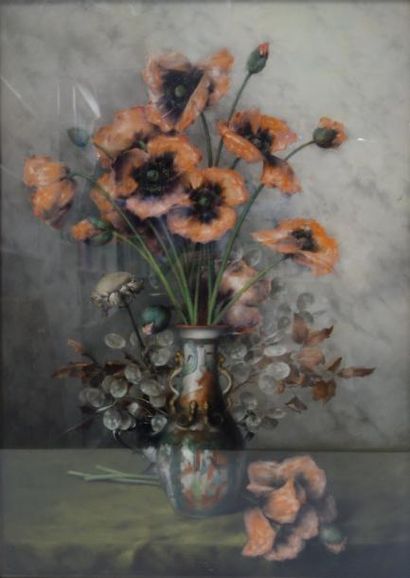 Théodore Ange COQUELIN (XIXème-XXème) 

Bouquet de coquelicots dans un vase chinois....