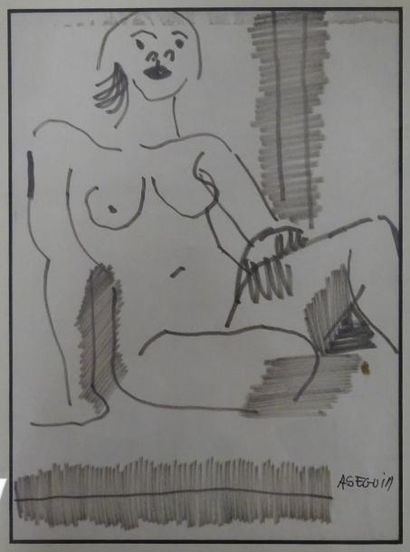 Adrien SEGUIN (1926-2005) 

Portrait de femme. 

Feutre sur papier. 

Signé en bas...