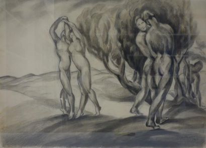 Roger PARENT (1881-1986) 

Danseuses et danseurs nus dans un paysage. 1965.

Fusain...