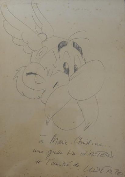 Albert UDERZO (1927) 

Astérix. 

Portrait réalisé au stylo à bille sur une feuille...