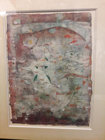 Joe DOWNING (1925-2007) 

Abstraction. 

Aquarelle et gouache sur papier pelure....