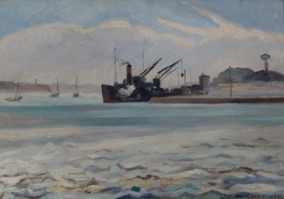 André VERDILHAN (1881-1963) 

Paquebot à quai.

Huile sur toile. 

Signée en bas...