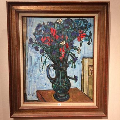 Isis KISCHKA (1908-1973) 

"Bouquet de fleurs, coquelicots et bleuets". 

Huile sur...