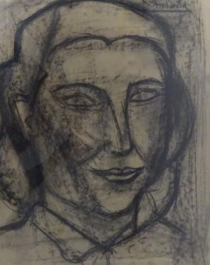 CONSTANTIN ANDREOU (1917-2007) 

Portrait de femme. 

Dessin au fusain sur papier....