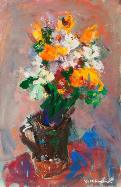 Vasyl KHMELUK (1903-1986) 

Bouquet de fleurs.

Gouache sur papier.

Signée en bas...