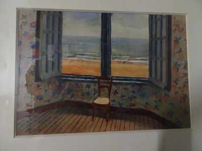 null 

Chaise devant une fenêtre ouverte vers la mer.

Aquarelle sur papier.

Signée...