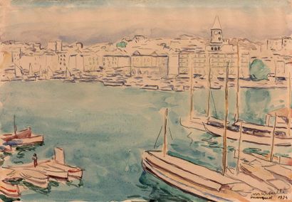 Albert Marquet (1875-1947) Le port de Marseille, 1934.
Aquarelle sur papier, marouflé...