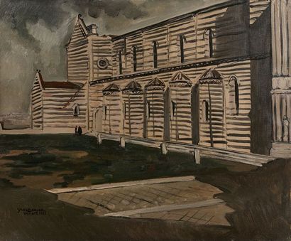 Yves BRAYER (1907-1990) Le parvis de la cathédrale d'Orvieto, 1935.
Huile sur toile.
Signée,...