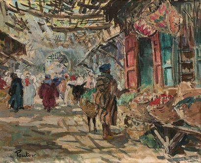 Henri-Jean PONTOY (1888-1968) Souk aux légumes.
Huile sur toile.
Signée en bas à...