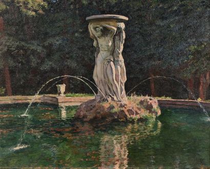 Théo Van RYSSELBERGHE (1862-1926) Pièce d'eau dans un parc, le matin, 1924.
Huile...