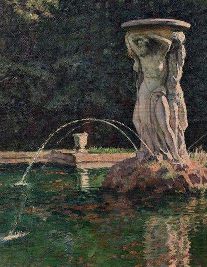 Théo Van RYSSELBERGHE (1862-1926) Pièce d'eau dans un parc, le matin, 1924.
Huile...