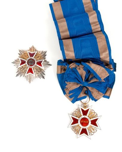 null ROUMANIE Ordre de la Couronne (1881).
Plaque et bijou de Grand-Croix en argent...