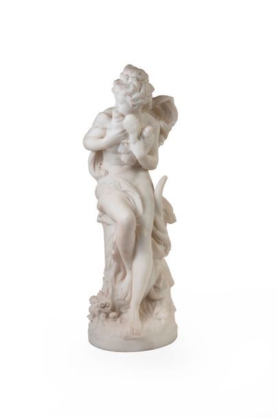 Atelier d'Albert CARRIER-BELLEUSE (1824-1887) Femme aux colombes. 
Epreuve en marbre. 
Signée. 
H....