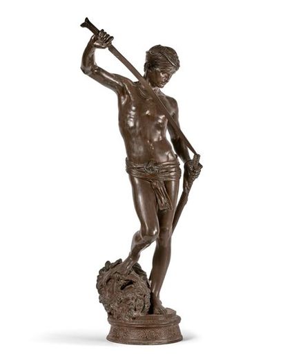 D'après Antoine MERCIÉ (1845-1916) 
David et Goliath.
Épreuve en bronze patine brune.
Signée...
