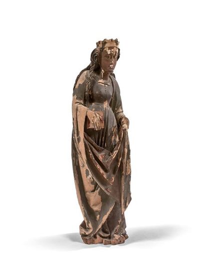 null Statue figurant Catherine d'Alexandrie couronnée, en bois sculpté et polychromé.
La...