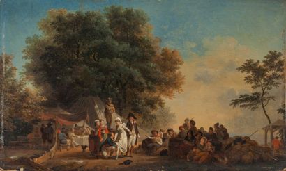 Nicolas Antoine TAUNAY (1755-1830) 
La jarretière de la mariée.
Huile sur panneau.
Signée...